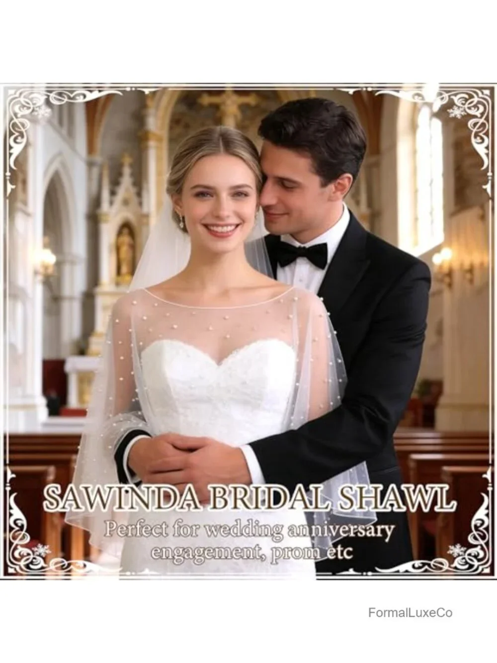 Pearl Shawl Wrap Shrug Satin Edge Cape Tulle Sheer Bridal Bride Scarf Dress